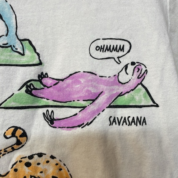 LANDS END UEC Girls Size M (8) White Long Sleeve Yoga Poses T Shirt Cotton - Picture 8 of 12